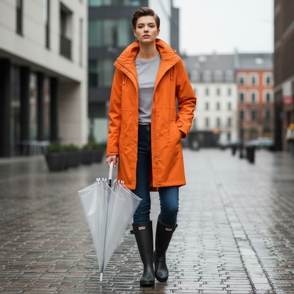 Lands' End Jackets & Blazers - NWOT Lands' End Vibrant Orange Rain Coat